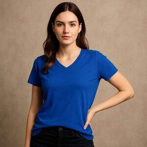Hanes T-Shirt Women's Cotton V Neck Short Sleeve Perfect-T Ringspun Cotton - XL